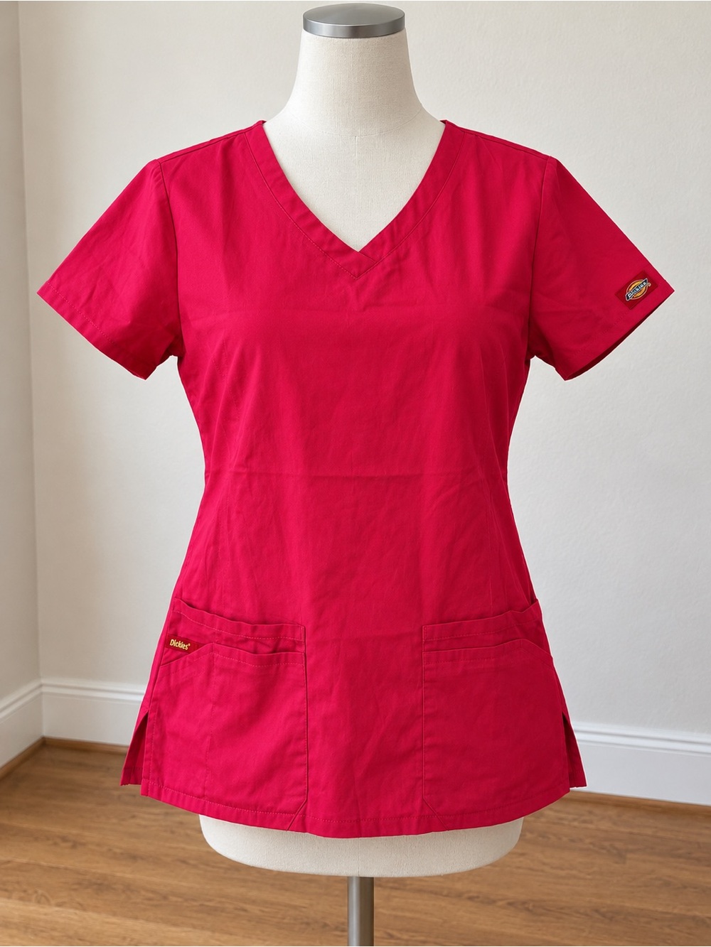Dickies Women's V-Neck Scrub Top in Hot Pink